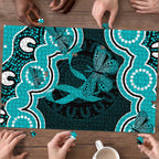 Cyan Ribbon PTSD Awareness Month Puzzle Aboriginal Art - Aussie Hoodie