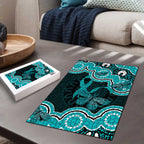 Cyan Ribbon PTSD Awareness Month Puzzle Aboriginal Art - Aussie Hoodie