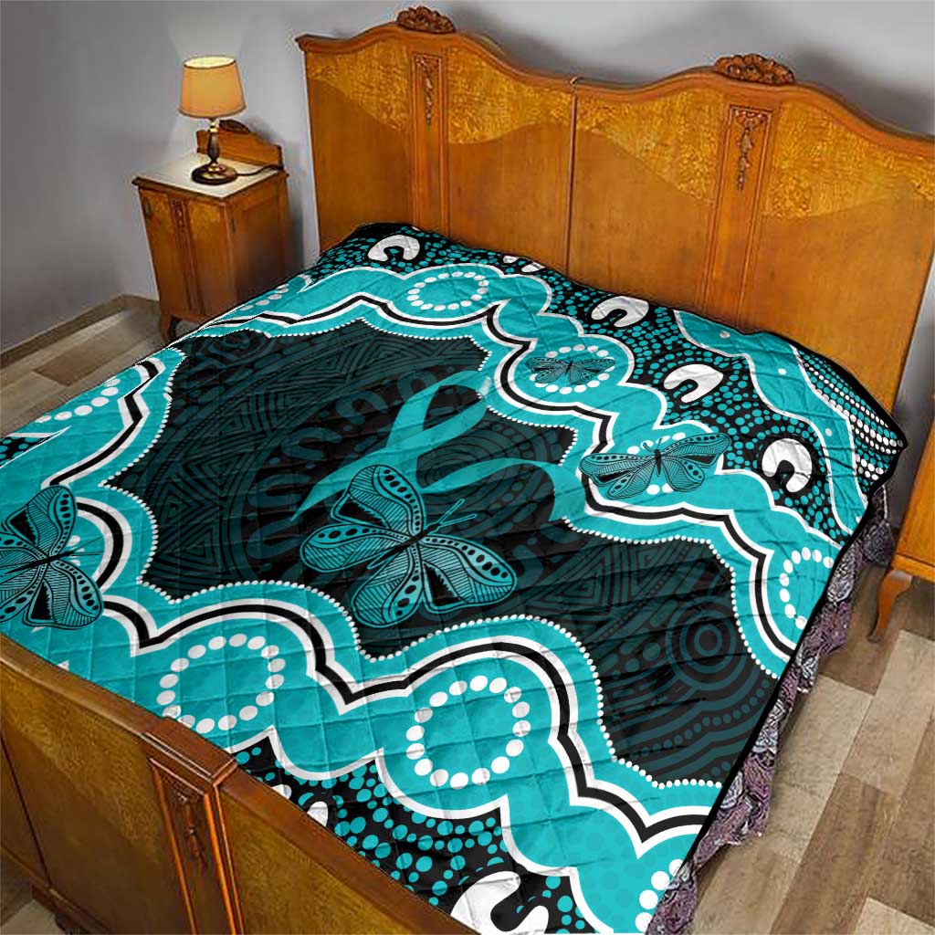 Cyan Ribbon PTSD Awareness Month Quilt Aboriginal Art - Aussie Hoodie