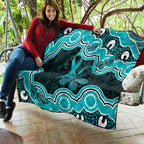Cyan Ribbon PTSD Awareness Month Quilt Aboriginal Art - Aussie Hoodie