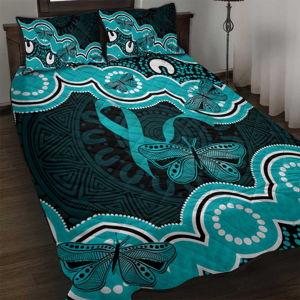 Cyan Ribbon PTSD Awareness Month Quilt Bed Set Aboriginal Art - Aussie Hoodie