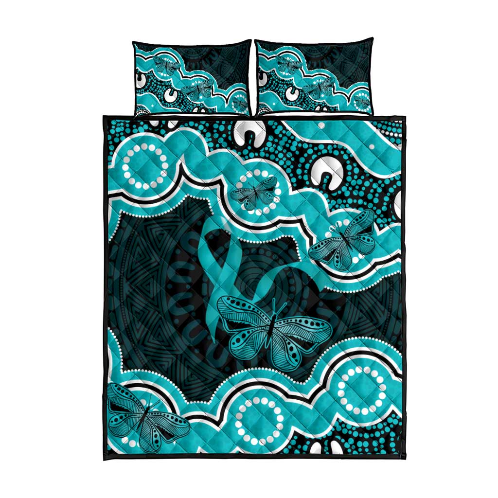 Cyan Ribbon PTSD Awareness Month Quilt Bed Set Aboriginal Art - Aussie Hoodie