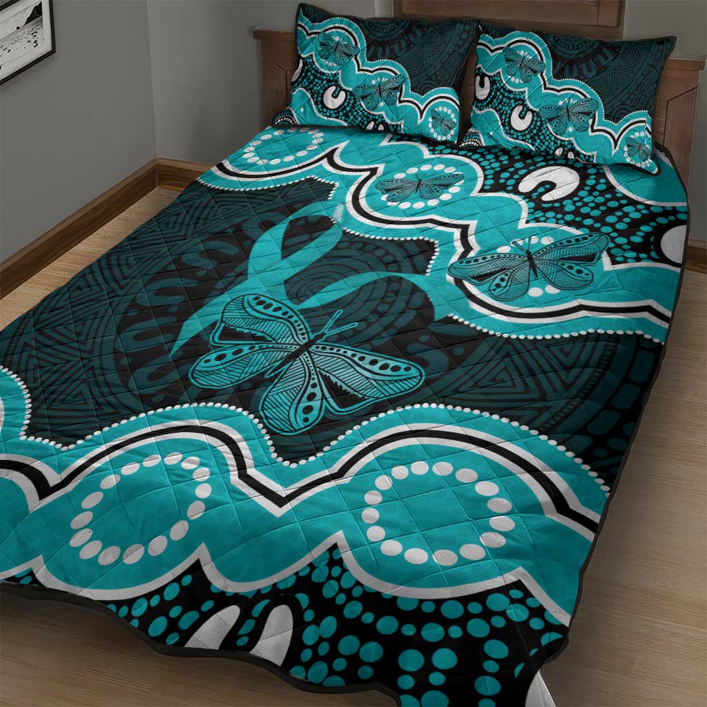 Cyan Ribbon PTSD Awareness Month Quilt Bed Set Aboriginal Art - Aussie Hoodie