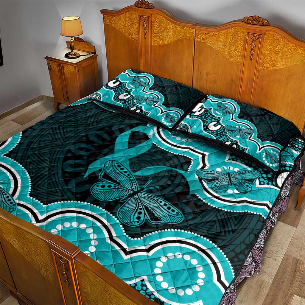 Cyan Ribbon PTSD Awareness Month Quilt Bed Set Aboriginal Art - Aussie Hoodie