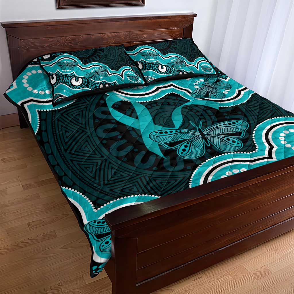 Cyan Ribbon PTSD Awareness Month Quilt Bed Set Aboriginal Art - Aussie Hoodie