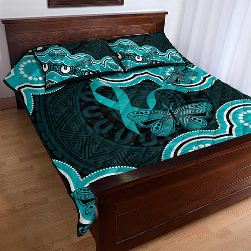 Cyan Ribbon PTSD Awareness Month Quilt Bed Set Aboriginal Art - Aussie Hoodie