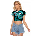 Cyan Ribbon PTSD Awareness Month Raglan Cropped T Shirt Aboriginal Art - Aussie Hoodie