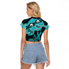 Cyan Ribbon PTSD Awareness Month Raglan Cropped T Shirt Aboriginal Art - Aussie Hoodie