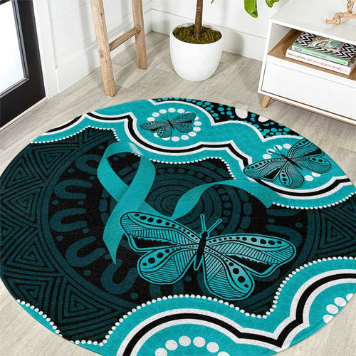 Cyan Ribbon PTSD Awareness Month Round Carpet Aboriginal Art - Aussie Hoodie