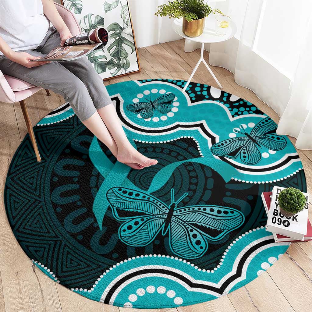 Cyan Ribbon PTSD Awareness Month Round Carpet Aboriginal Art - Aussie Hoodie