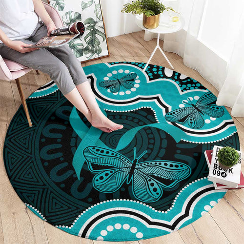 Cyan Ribbon PTSD Awareness Month Round Carpet Aboriginal Art - Aussie Hoodie