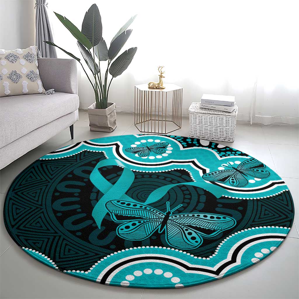Cyan Ribbon PTSD Awareness Month Round Carpet Aboriginal Art - Aussie Hoodie