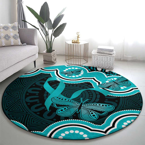 Cyan Ribbon PTSD Awareness Month Round Carpet Aboriginal Art - Aussie Hoodie