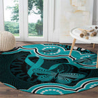 Cyan Ribbon PTSD Awareness Month Round Carpet Aboriginal Art - Aussie Hoodie