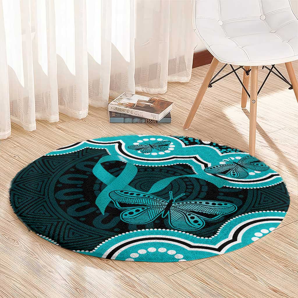 Cyan Ribbon PTSD Awareness Month Round Carpet Aboriginal Art - Aussie Hoodie