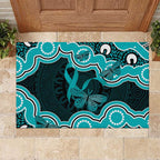 Cyan Ribbon PTSD Awareness Month Rubber Doormat Aboriginal Art - Aussie Hoodie