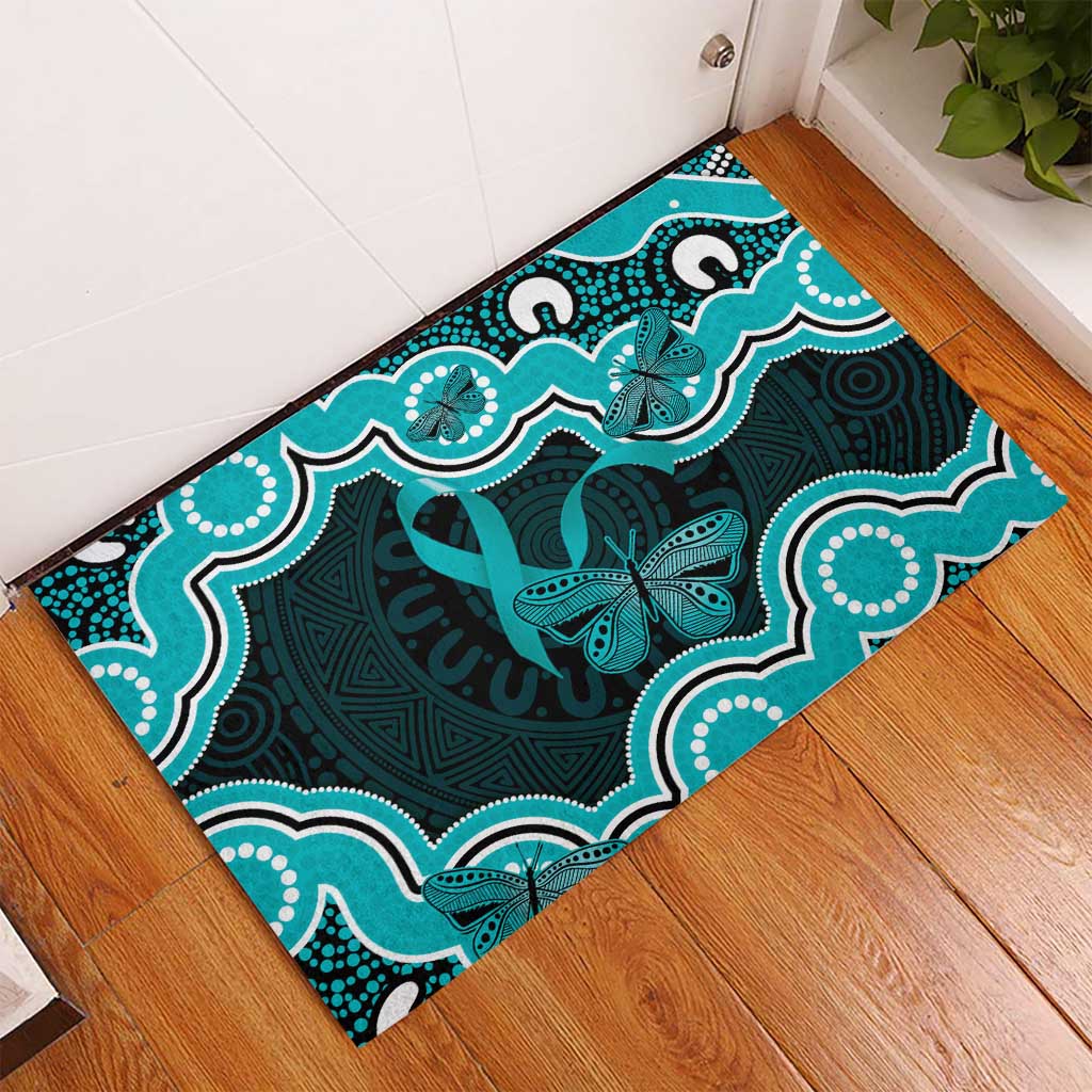 Cyan Ribbon PTSD Awareness Month Rubber Doormat Aboriginal Art - Aussie Hoodie