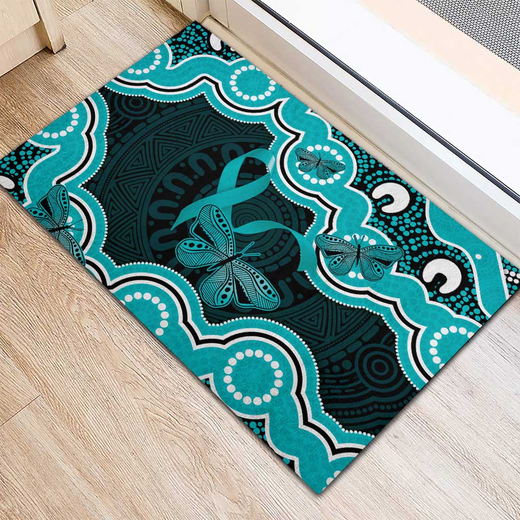 Cyan Ribbon PTSD Awareness Month Rubber Doormat Aboriginal Art - Aussie Hoodie