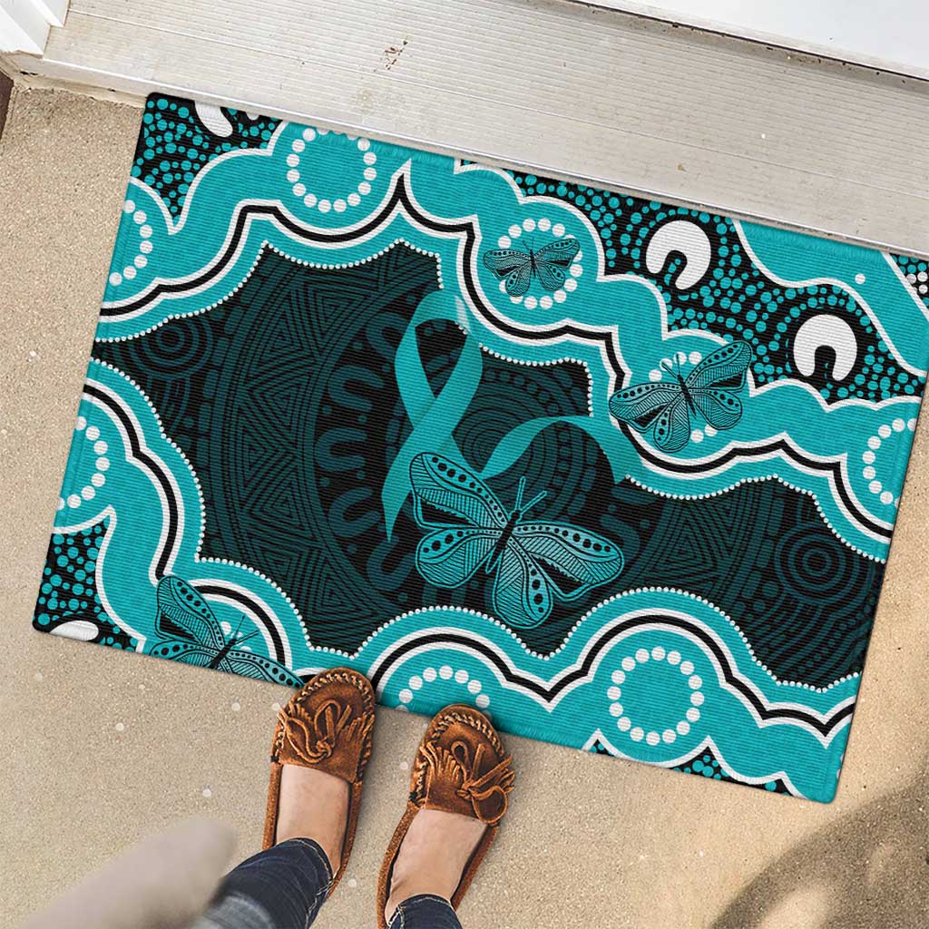 Cyan Ribbon PTSD Awareness Month Rubber Doormat Aboriginal Art - Aussie Hoodie