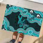 Cyan Ribbon PTSD Awareness Month Rubber Doormat Aboriginal Art - Aussie Hoodie