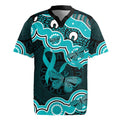 Cyan Ribbon PTSD Awareness Month Rugby Jersey Aboriginal Art - Aussie Hoodie