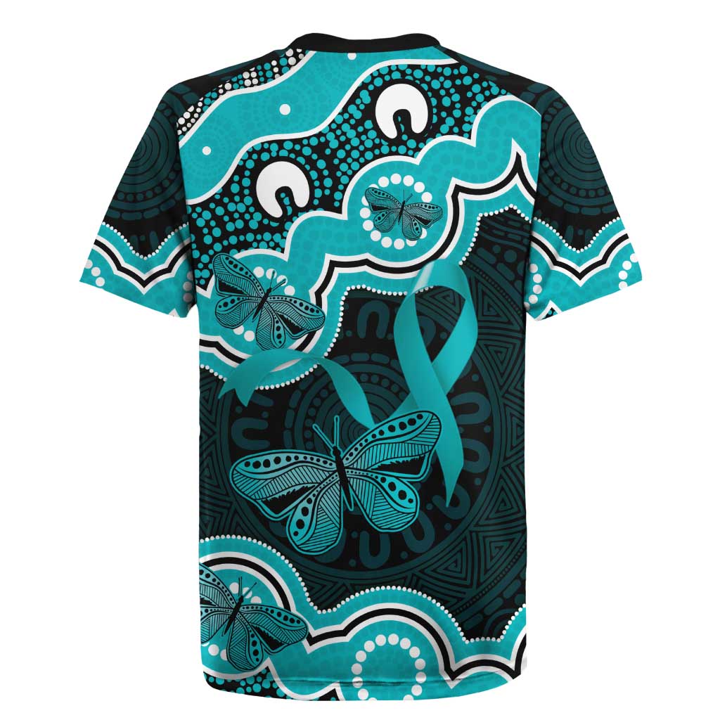 Cyan Ribbon PTSD Awareness Month Rugby Jersey Aboriginal Art - Aussie Hoodie