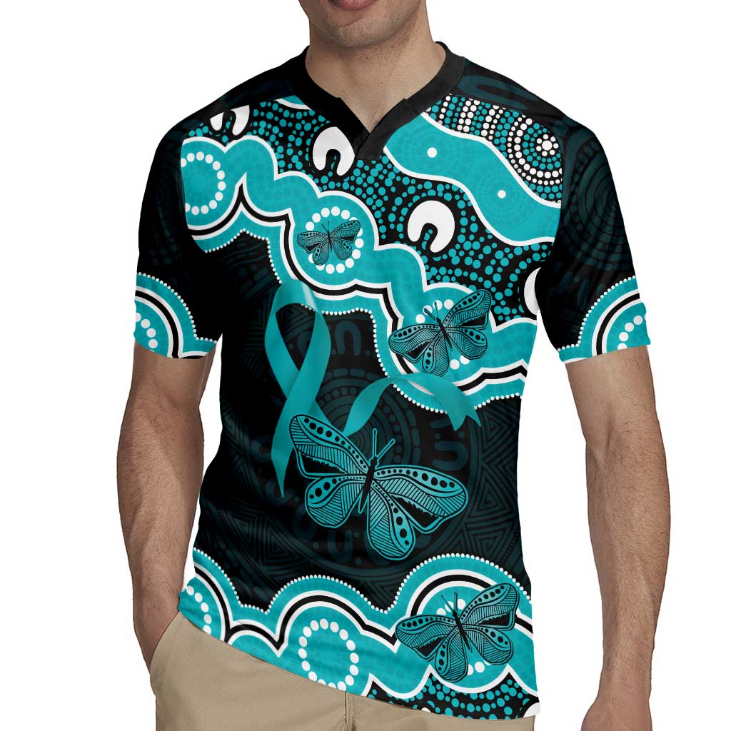 Cyan Ribbon PTSD Awareness Month Rugby Jersey Aboriginal Art - Aussie Hoodie