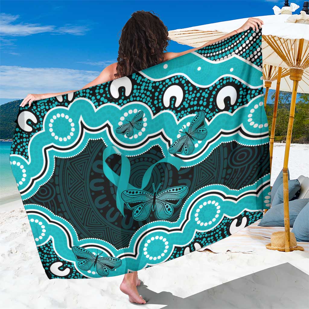 Cyan Ribbon PTSD Awareness Month Sarong Aboriginal Art - Aussie Hoodie