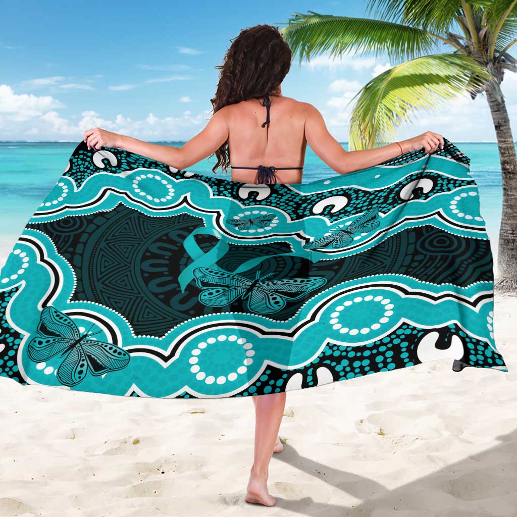 Cyan Ribbon PTSD Awareness Month Sarong Aboriginal Art - Aussie Hoodie