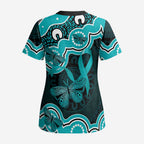 Cyan Ribbon PTSD Awareness Month Scrub Top Aboriginal Art - Aussie Hoodie