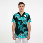 Cyan Ribbon PTSD Awareness Month Scrub Top Aboriginal Art - Aussie Hoodie