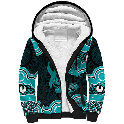 Cyan Ribbon PTSD Awareness Month Sherpa Hoodie Aboriginal Art - Aussie Hoodie