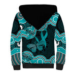 Cyan Ribbon PTSD Awareness Month Sherpa Hoodie Aboriginal Art - Aussie Hoodie