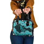 Cyan Ribbon PTSD Awareness Month Shoulder Handbag Aboriginal Art - Aussie Hoodie