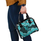 Cyan Ribbon PTSD Awareness Month Shoulder Handbag Aboriginal Art - Aussie Hoodie