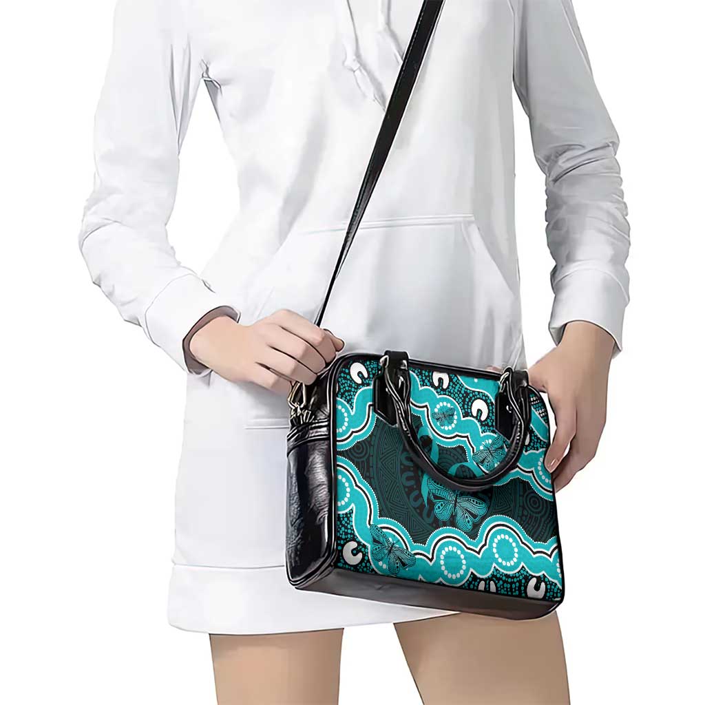 Cyan Ribbon PTSD Awareness Month Shoulder Handbag Aboriginal Art - Aussie Hoodie