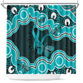 Cyan Ribbon PTSD Awareness Month Shower Curtain Aboriginal Art - Aussie Hoodie