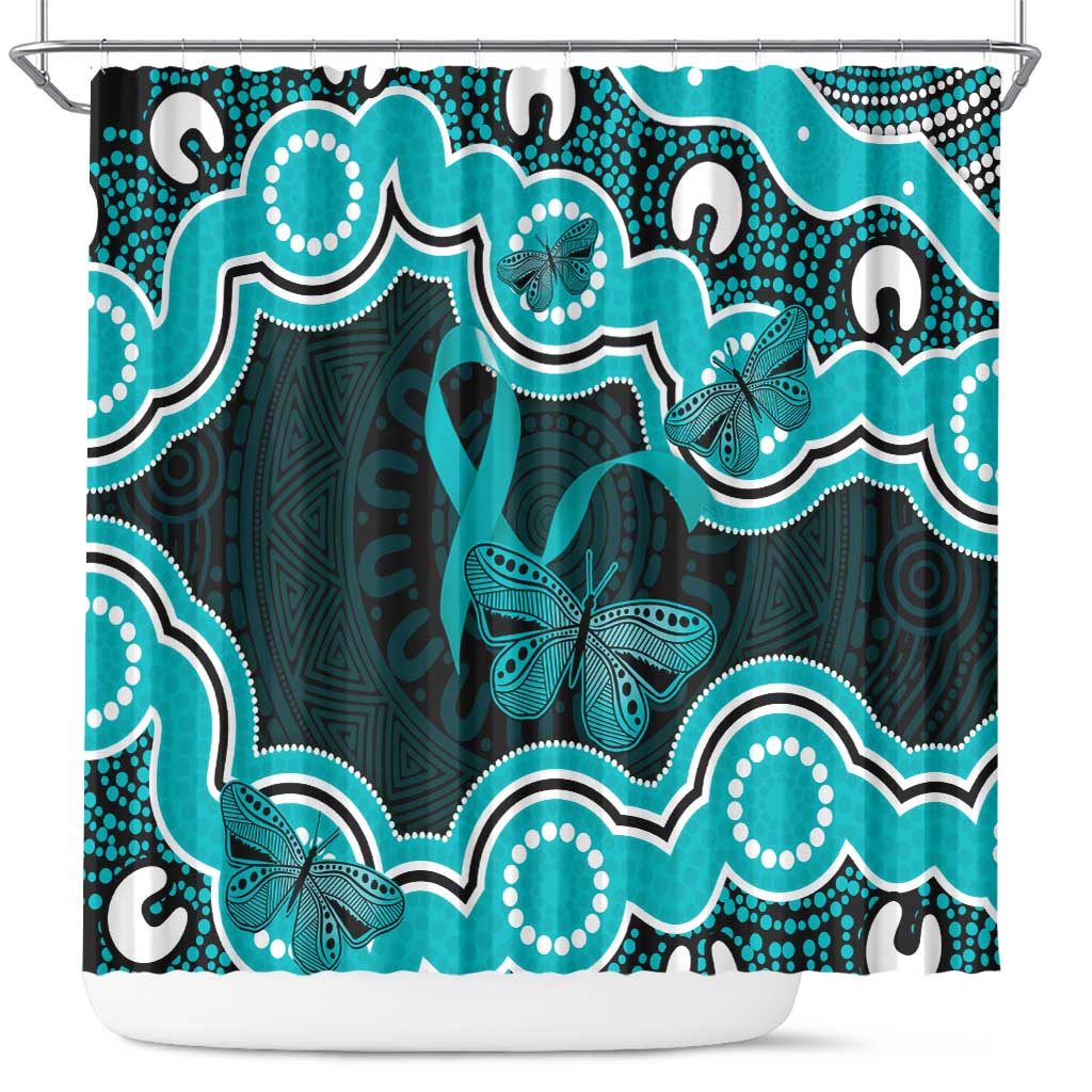 Cyan Ribbon PTSD Awareness Month Shower Curtain Aboriginal Art - Aussie Hoodie