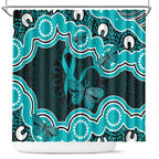 Cyan Ribbon PTSD Awareness Month Shower Curtain Aboriginal Art - Aussie Hoodie