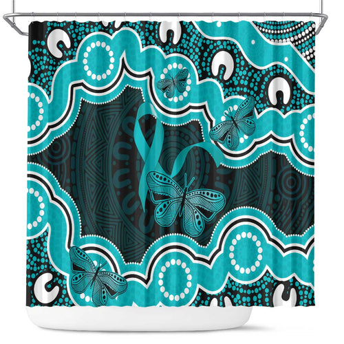 Cyan Ribbon PTSD Awareness Month Shower Curtain Aboriginal Art - Aussie Hoodie