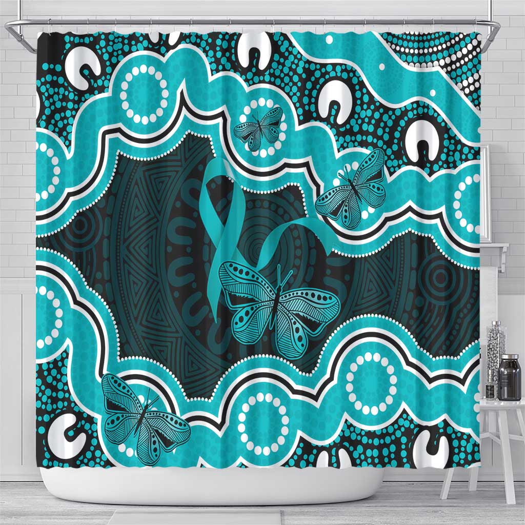 Cyan Ribbon PTSD Awareness Month Shower Curtain Aboriginal Art - Aussie Hoodie