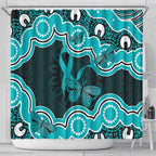 Cyan Ribbon PTSD Awareness Month Shower Curtain Aboriginal Art - Aussie Hoodie