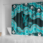 Cyan Ribbon PTSD Awareness Month Shower Curtain Aboriginal Art - Aussie Hoodie