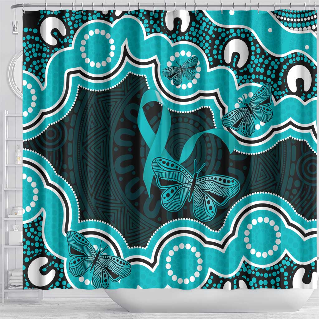 Cyan Ribbon PTSD Awareness Month Shower Curtain Aboriginal Art - Aussie Hoodie