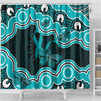 Cyan Ribbon PTSD Awareness Month Shower Curtain Aboriginal Art - Aussie Hoodie