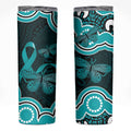 Cyan Ribbon PTSD Awareness Month Skinny Tumbler Aboriginal Art - Aussie Hoodie