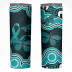 Cyan Ribbon PTSD Awareness Month Skinny Tumbler Aboriginal Art - Aussie Hoodie