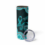 Cyan Ribbon PTSD Awareness Month Skinny Tumbler Aboriginal Art - Aussie Hoodie