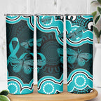 Cyan Ribbon PTSD Awareness Month Skinny Tumbler Aboriginal Art - Aussie Hoodie
