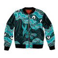Cyan Ribbon PTSD Awareness Month Sleeve Zip Bomber Jacket Aboriginal Art - Aussie Hoodie